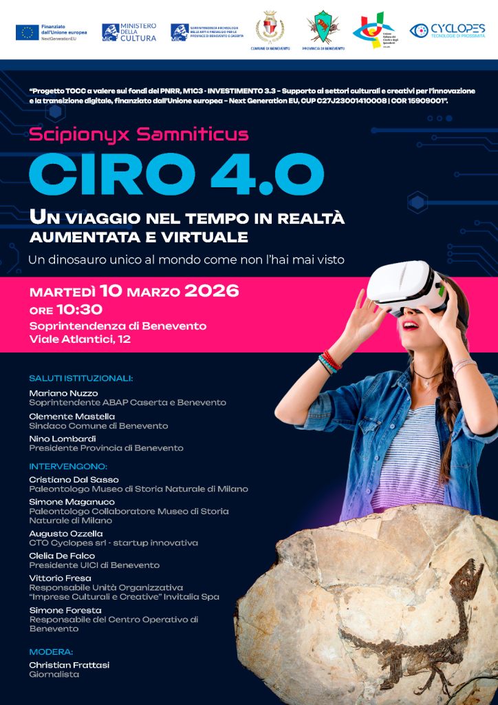 La Soprintendenza Abap per le province di Caserta e Benevento presenta CIRO 4.0, un viaggio immersivo tra realtà aumentata e virtuale alla scoperta del dinosauro più famoso al mondo