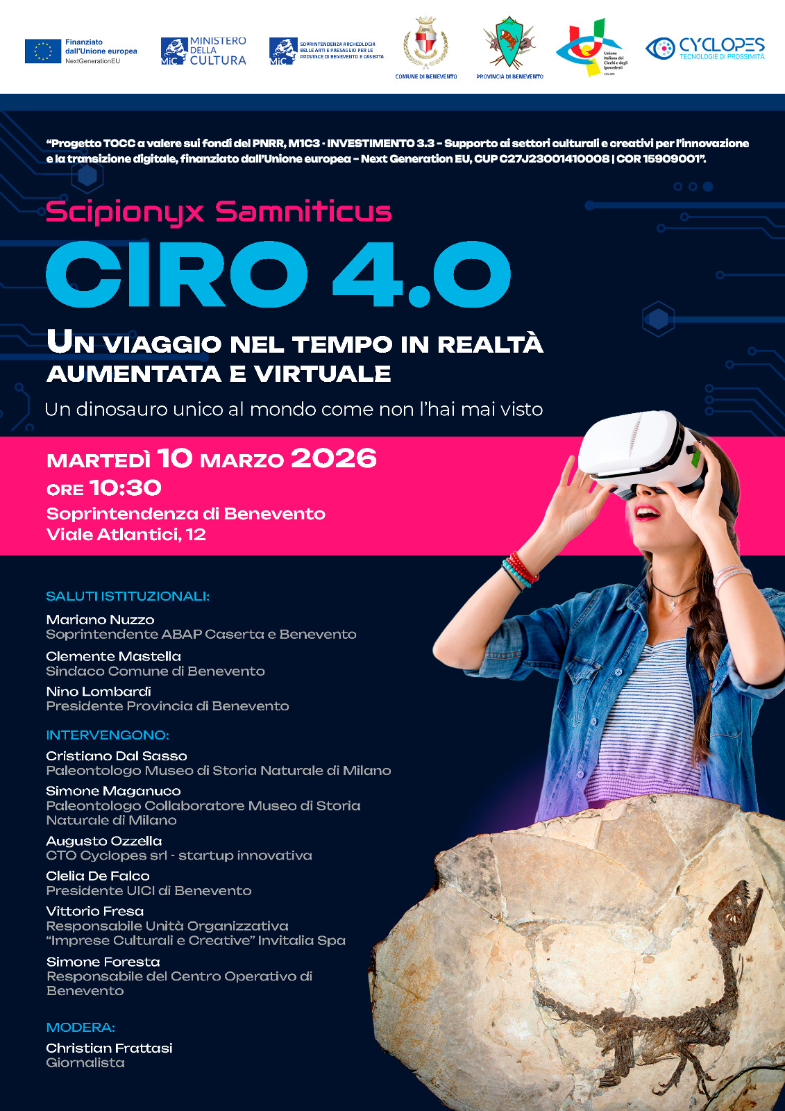La Soprintendenza Abap per le province di Caserta e Benevento presenta CIRO 4.0, un viaggio immersivo tra realtà aumentata e virtuale alla scoperta del dinosauro più famoso al mondo